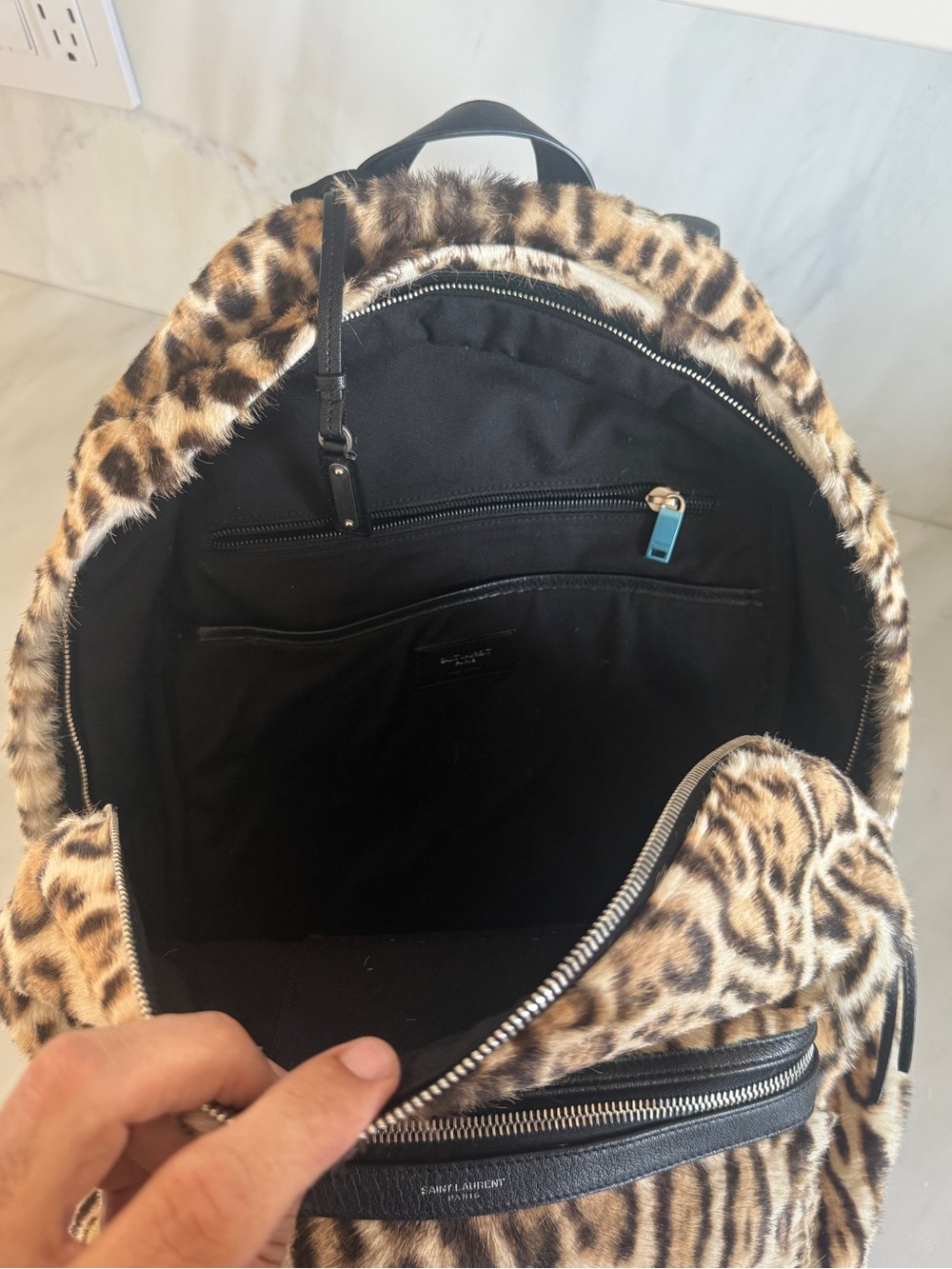 Saint Laurent Leopard Print Fur Backpack - Brown - Picture 6 of 7
